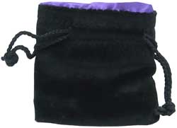 KP09914-DICE BAG VELVET BLACK/PURPLE 3.75'' X 4''