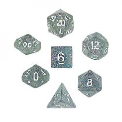 KP10026-GLITTER DICE SET 10PC CLEAR